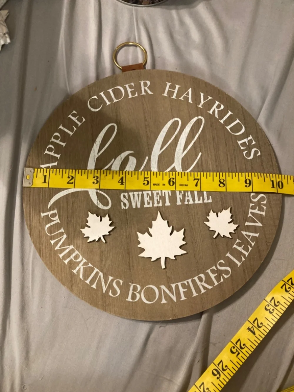 Fall Sweet Fall Round Wooden Wall Sign Apple Cider Pumpkin Leaves